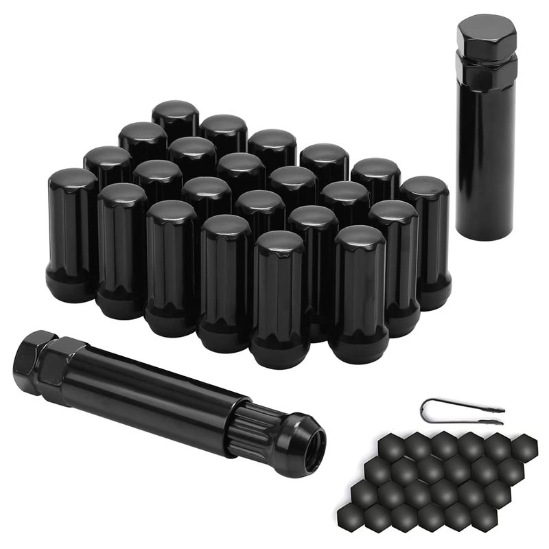ChnewAuto M14x1.5 Lug Nuts 14x1.5 Spline Lug Nuts M14 x 1.5 Black 2"" Tall Set of 24 pcs 2 Socket Keys 14mmx1.5 Lug Nuts Acorn Aftermarket Wheel Lug Nut - Image 1